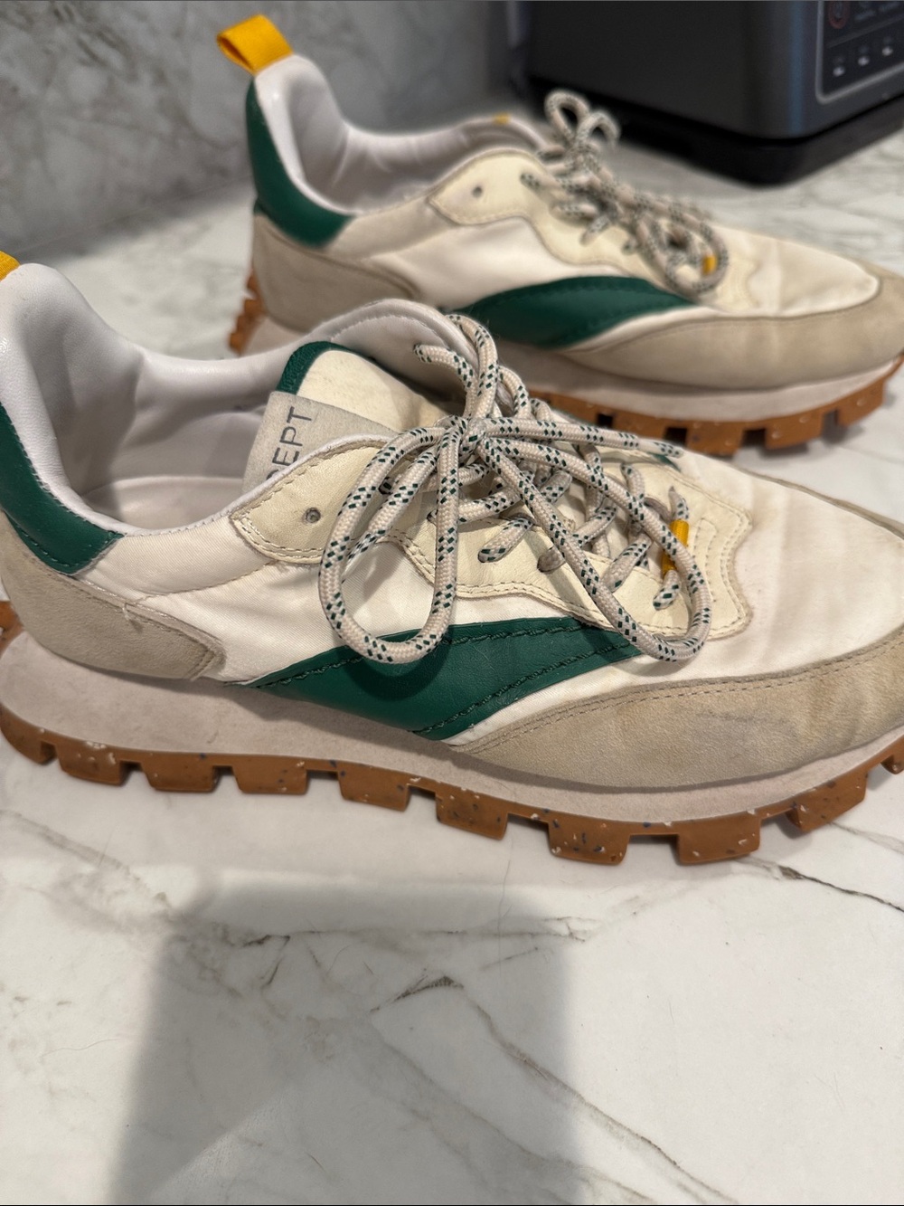 Women's Athletic Sneakers in White and Green with Gum Outsole - Picture 5 of 5